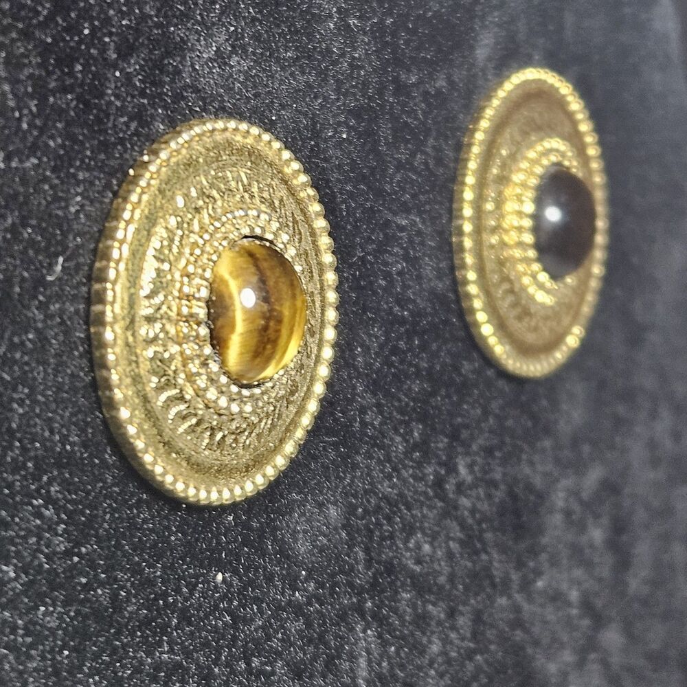 **Final Sale** Vintage 1928 Gold Tone Round Brown Tiger's Eye Earrings - Picture 6 of 12